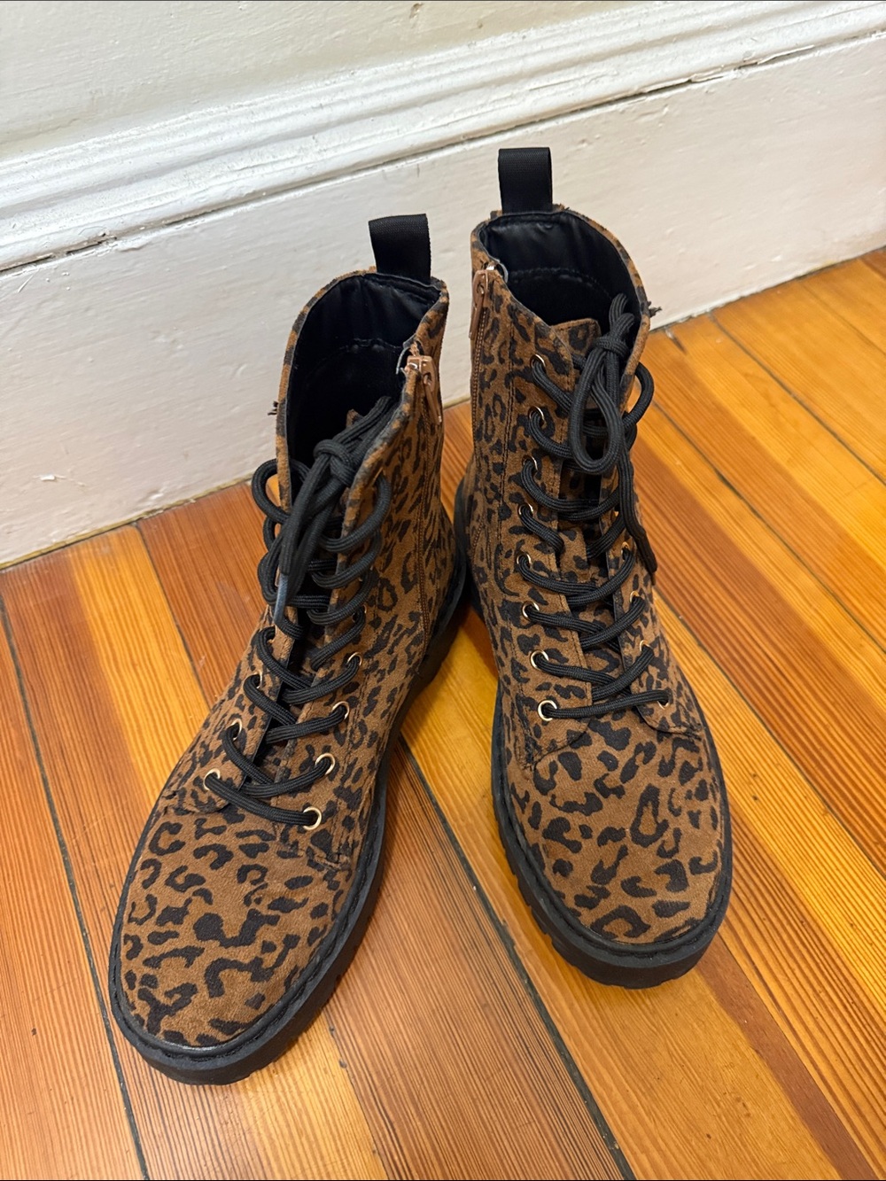 Sincerely Jules Leopard Lace-Up Ankle Boots - Brown & Black